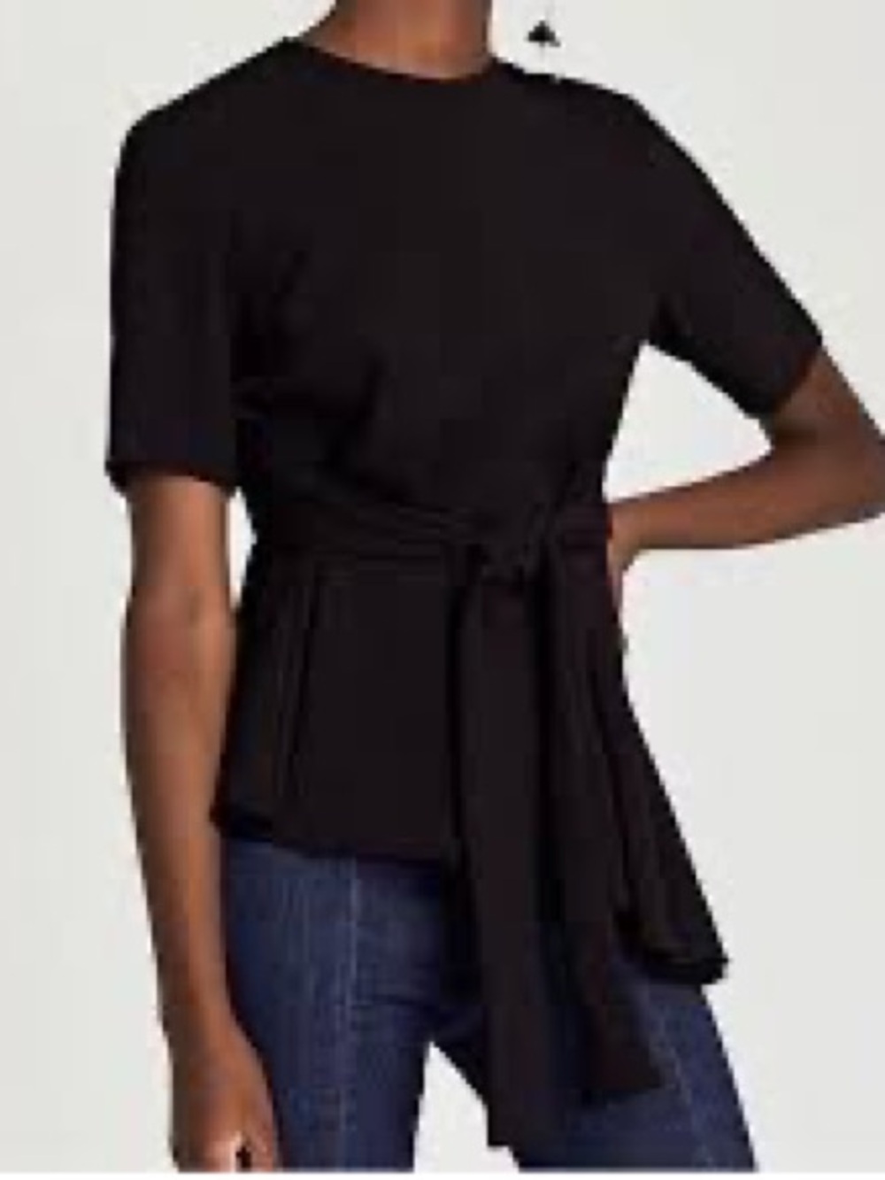 Zara Black Short-Sleeve Tie-Waist Top